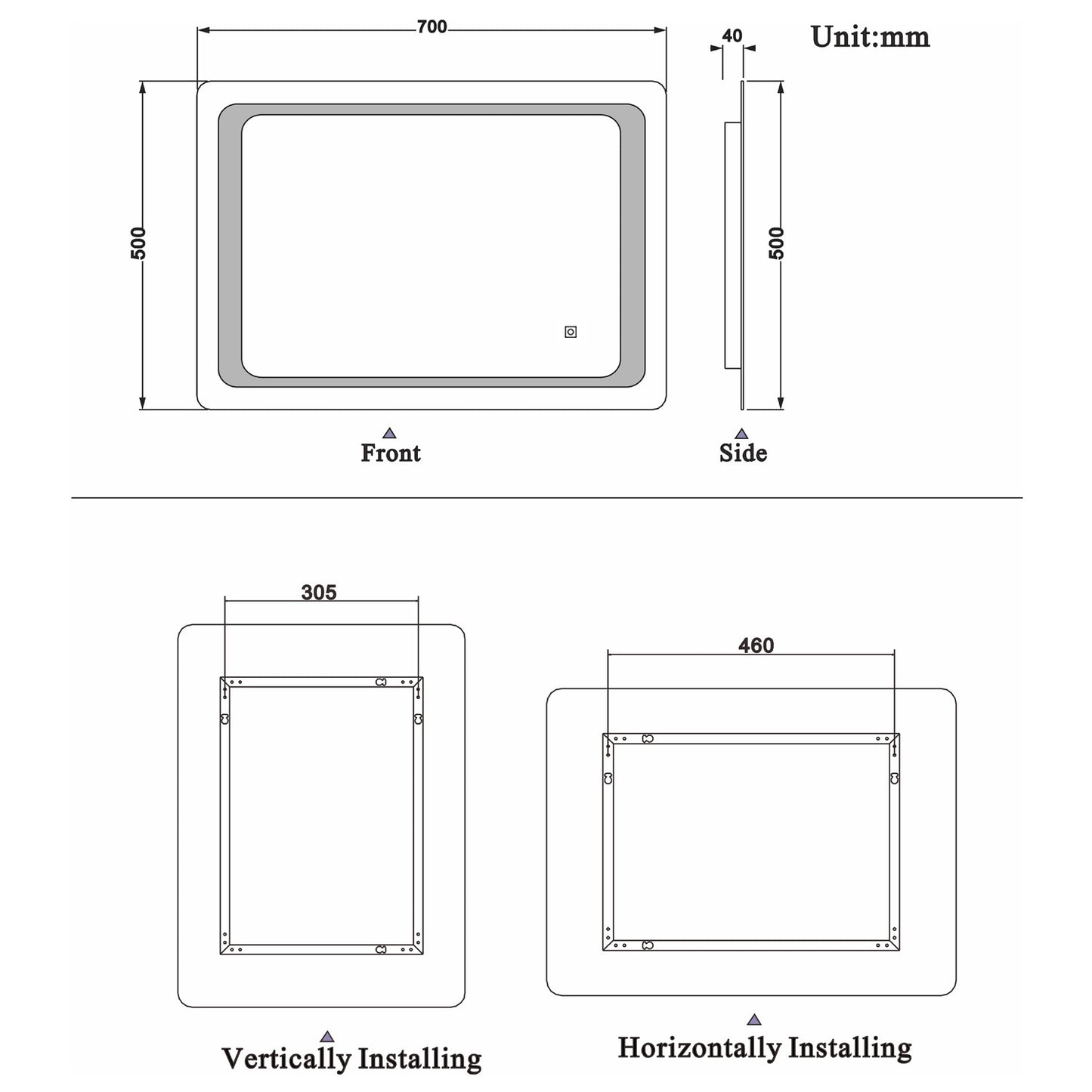 Aidal--Bathroom Mirror with Dimmable LED, Anti-fog, Memory function, Rectangular, Waterproof, Explosion-proof, Wall mounted