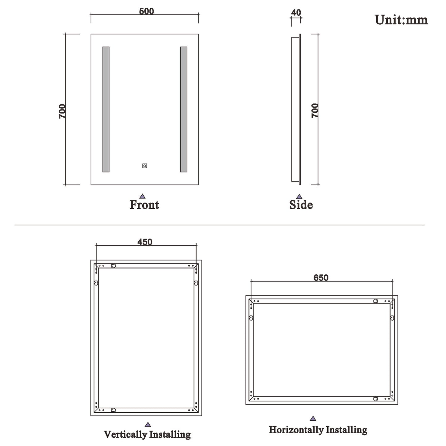 Aidal--Bathroom Mirror with LED, Dimmable illuminate, Anti-fog, Rectangle, IP44 Waterproof Dustproof, Explosion-proof, Wall mounted