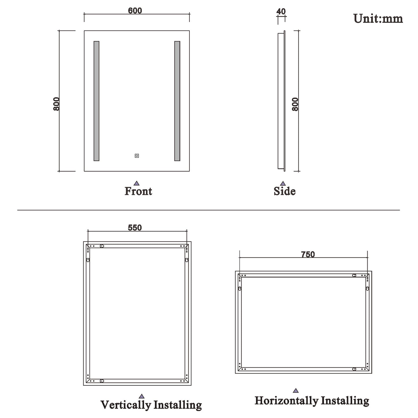 Aidal--Bathroom Mirror with LED, Dimmable illuminate, Anti-fog, Rectangle, IP44 Waterproof Dustproof, Explosion-proof, Wall mounted