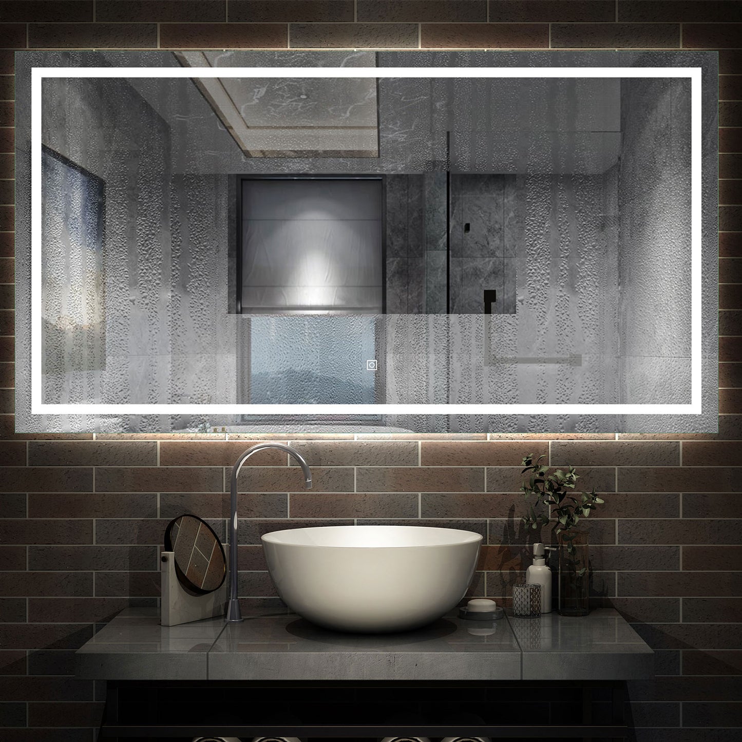 Aidal--Bathroom LED Mirror with Anti-fog, Heating pad, Dimmable illuminated, Rectangular, IP44 Waterproof, Explosion-proof