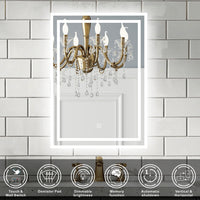 aidal-Bathroom LED Mirror with Anti-fog, Dimmable illuminated, Rectangular, IP44 Waterproof, Dustproof,
