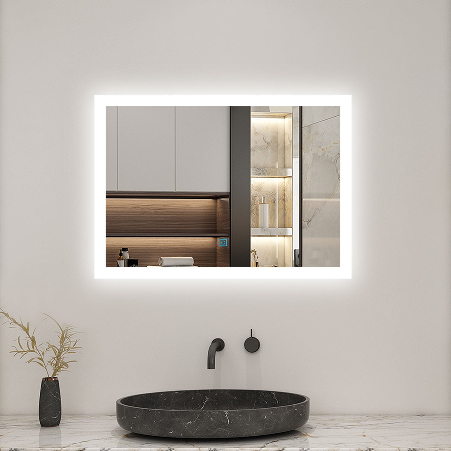 Illuminated Led Bathroom Mirror with Shaver Socket LED Lights Demister Pad Touch Switch