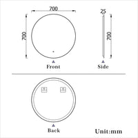 Aidal--Bathroom Mirror with Dimmable LED, Anti-fog, Round, IP44 Waterproof Dustproof, Explosion-proof, Wall mounted