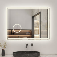 LED Bathroom Mirror with Bluetooth Dimmable Anti fog Magnifier Clock
