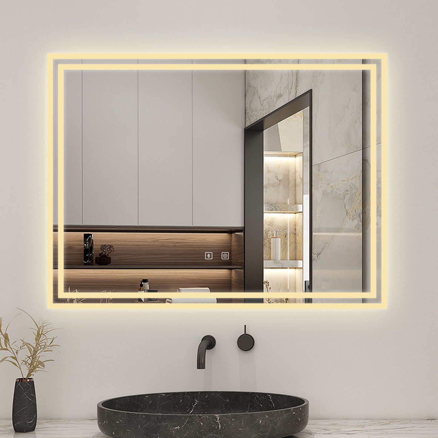 Bluetooth LED Bathroom Mirror with 3 Colours Modes Dimmable Anti fog Touch Switch