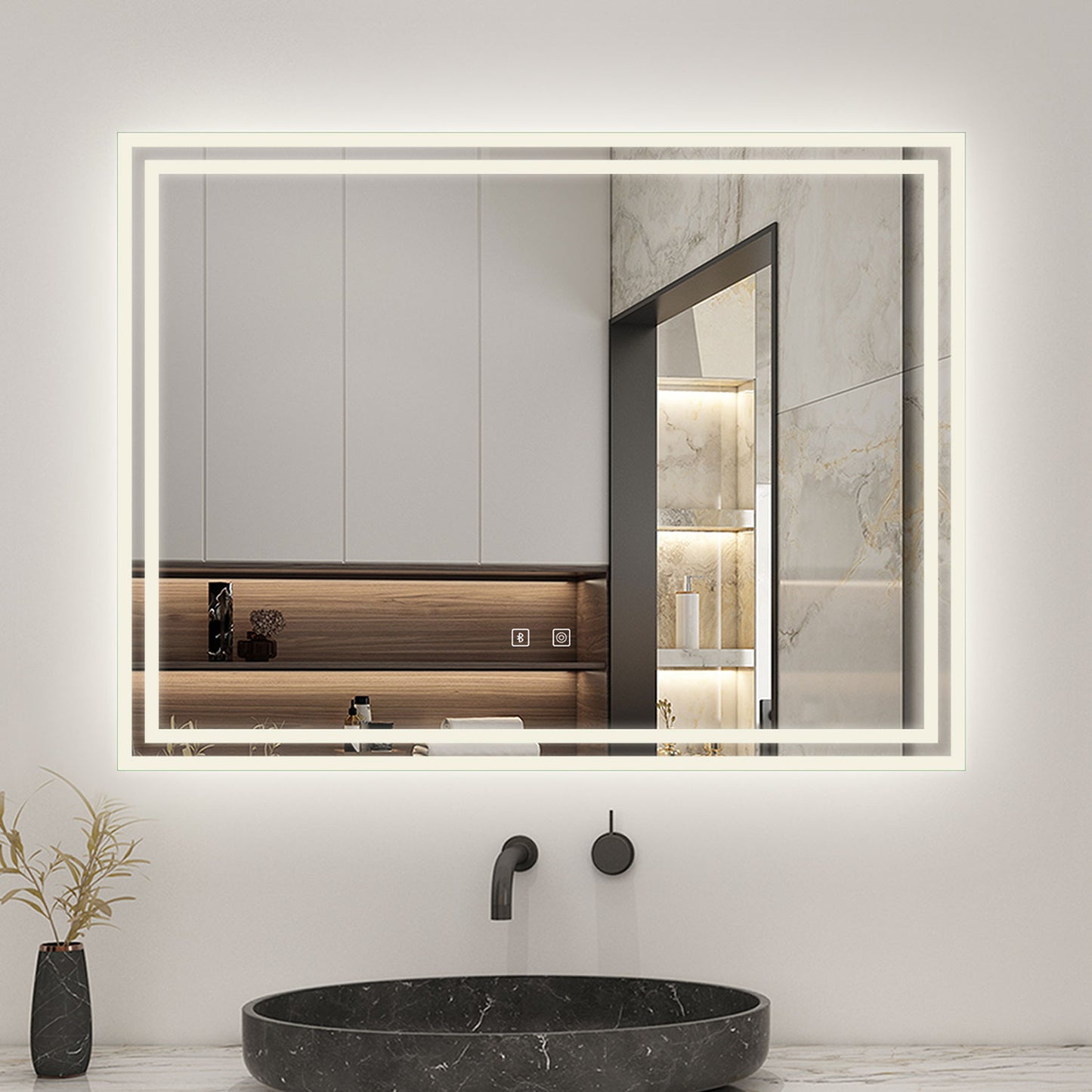 Bluetooth LED Bathroom Mirror with 3 Colours Modes Dimmable Anti fog Touch Switch