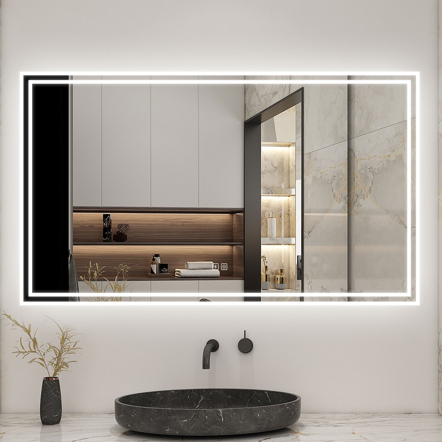 Bluetooth LED Bathroom Mirror with 3 Colours Modes Dimmable Anti fog Touch Switch