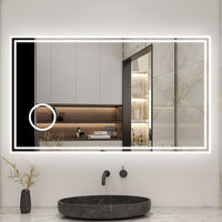 LED Bathroom Mirror with Bluetooth Dimmable Anti fog Magnifier Clock