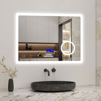 LED Bathroom Mirror with Bluetooth Speaker,Digital Clock, Magnifier, Anti-fog, Touch Switch