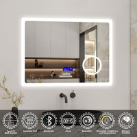LED Bathroom Mirror with Bluetooth Speaker,Digital Clock, Magnifier, Anti-fog, Touch Switch