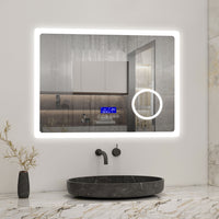 LED Bathroom Mirror with Bluetooth Speaker,Digital Clock, Magnifier, Anti-fog, Touch Switch