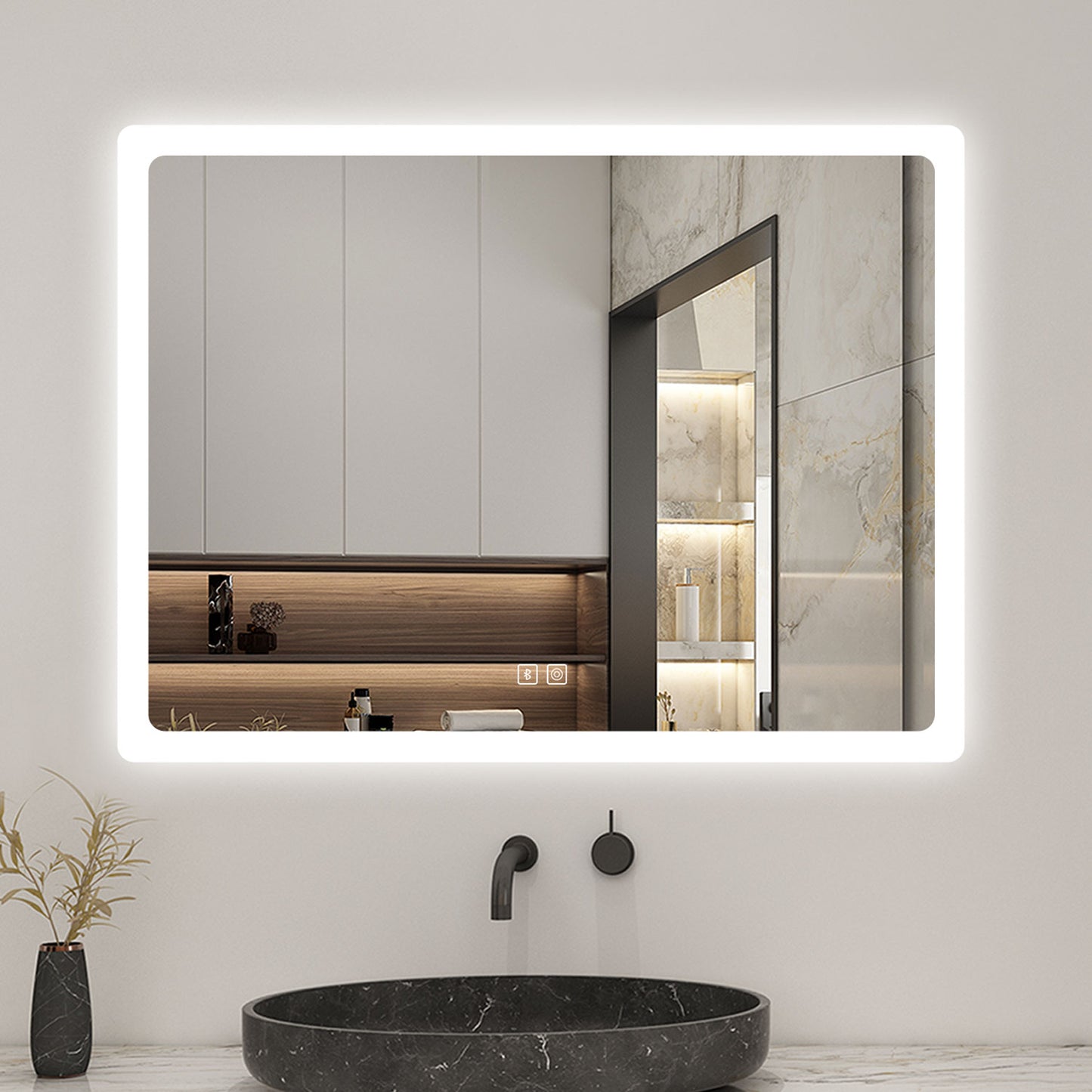 Bluetooth Bathroom Mirror with LED Lights 3 Colours Modes Dimmable Anti fog Touch Switch