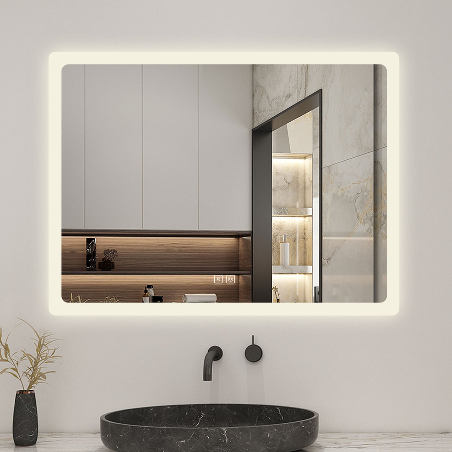 Bluetooth Bathroom Mirror with LED Lights 3 Colours Modes Dimmable Anti fog Touch Switch