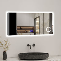 LED Bathroom Mirror with Bluetooth Speaker,Digital Clock, Magnifier, Anti-fog, Touch Switch