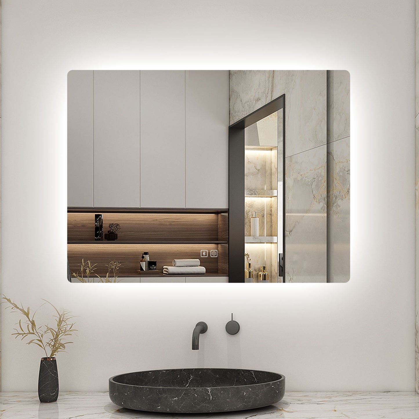 Backlit Bathroom Mirrom with Bluetooth 3 Colours LED Lights Shaver Socket Demister Pad