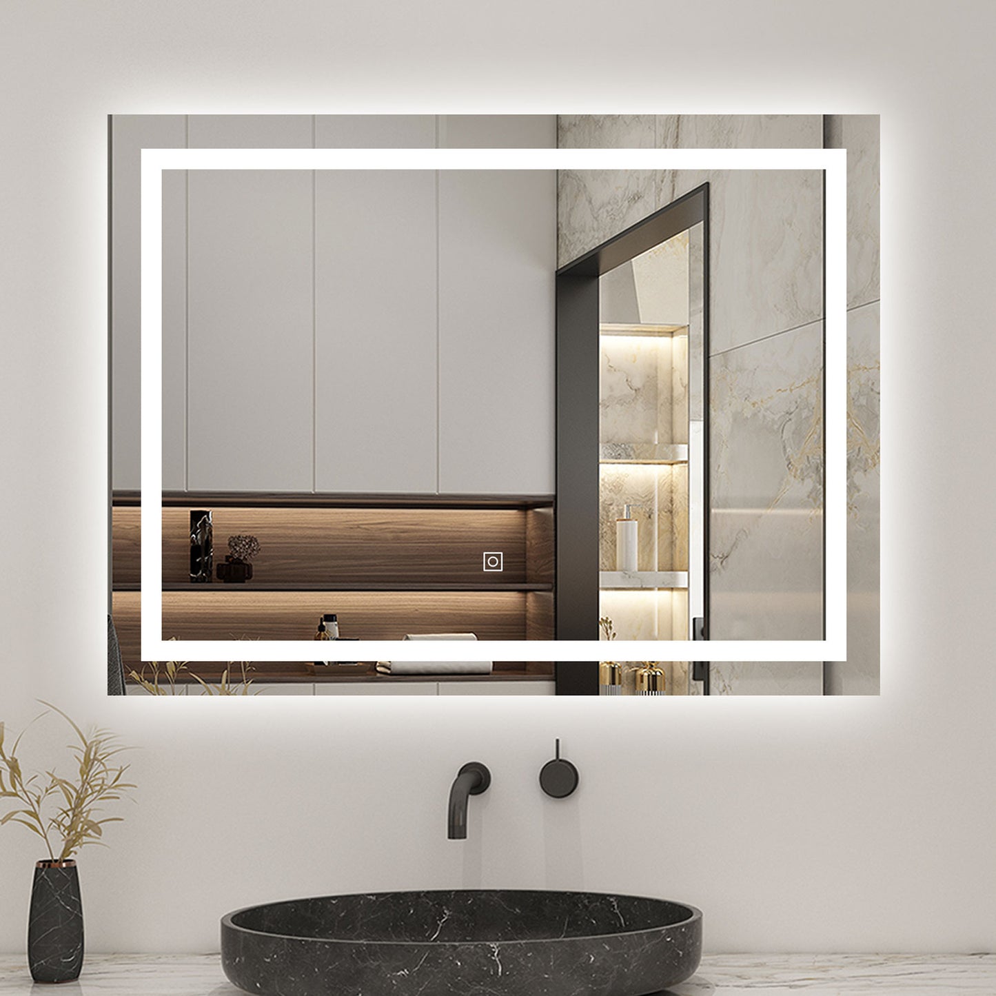 Bathroom Rectangular Wall-mounted LED Mirror with Lighting CDimmable 3 Color IP44 Waterproof Design