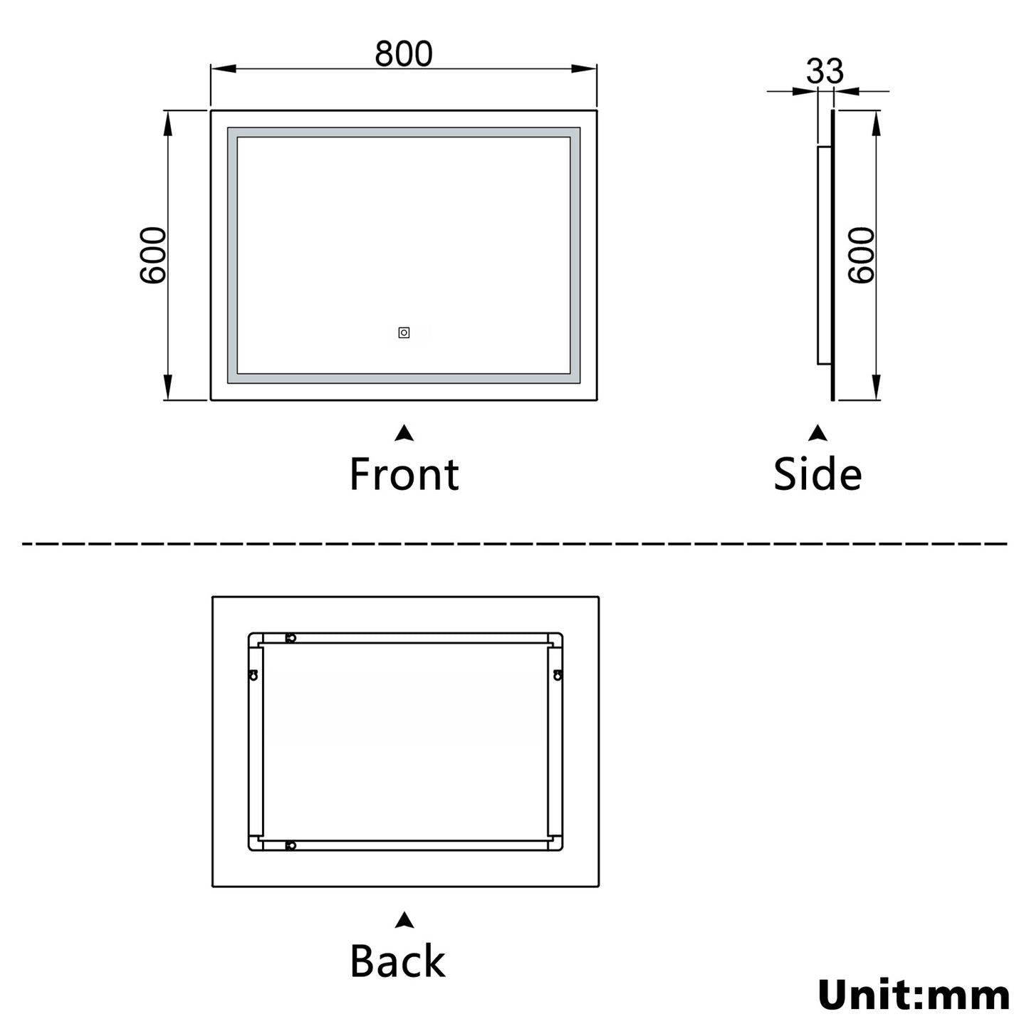 Aidal--Bathroom LED Mirror with Anti-fog, Heating pad, Dimmable illuminated, Rectangular, IP44 Waterproof, Explosion-proof