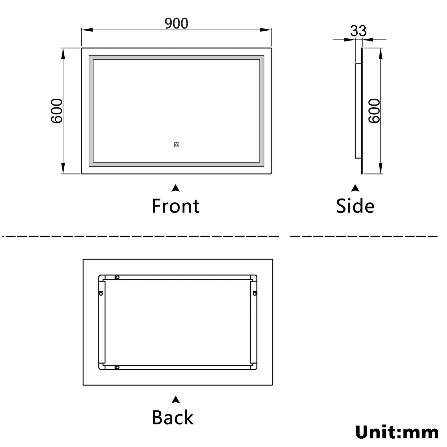 Aidal--Bathroom LED Mirror with Anti-fog, Heating pad, Dimmable illuminated, Rectangular, IP44 Waterproof, Explosion-proof