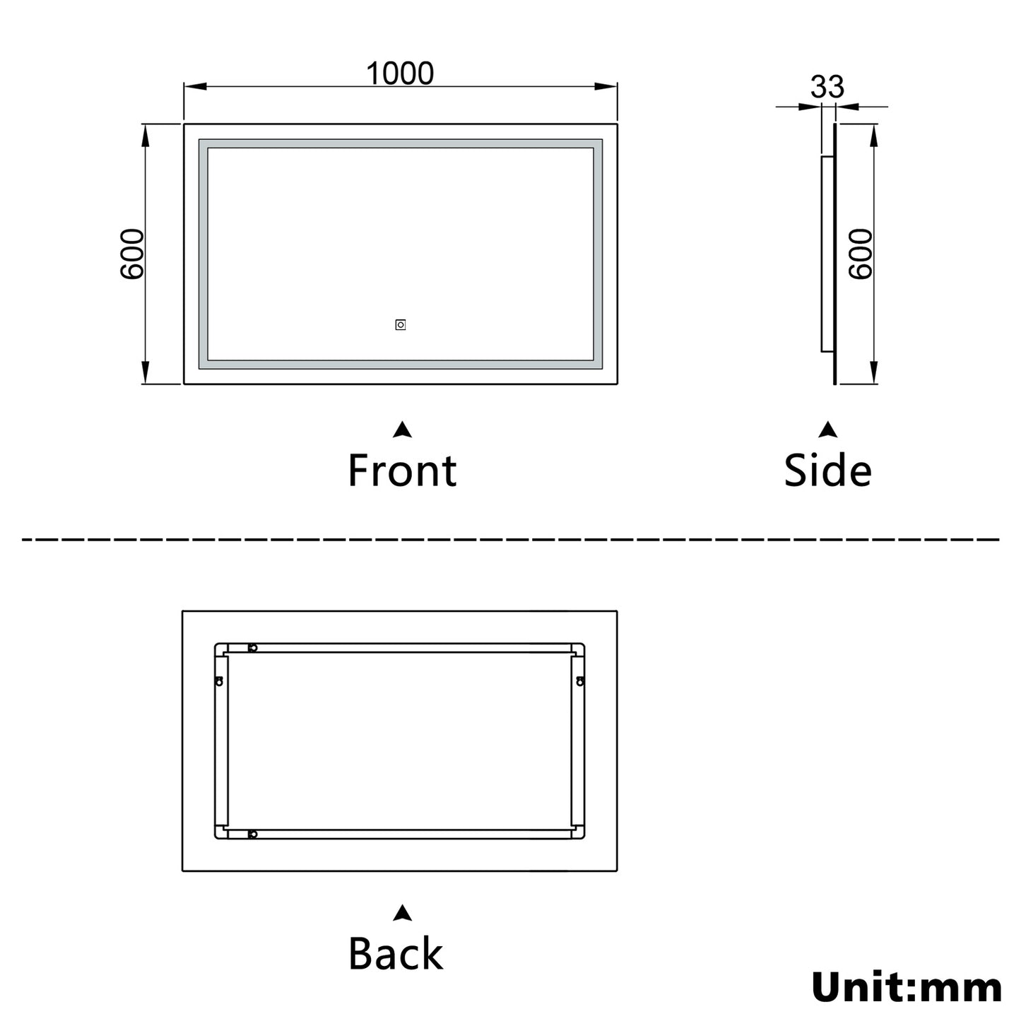 Aidal--Bathroom LED Mirror with Anti-fog, Heating pad, Dimmable illuminated, Rectangular, IP44 Waterproof, Explosion-proof