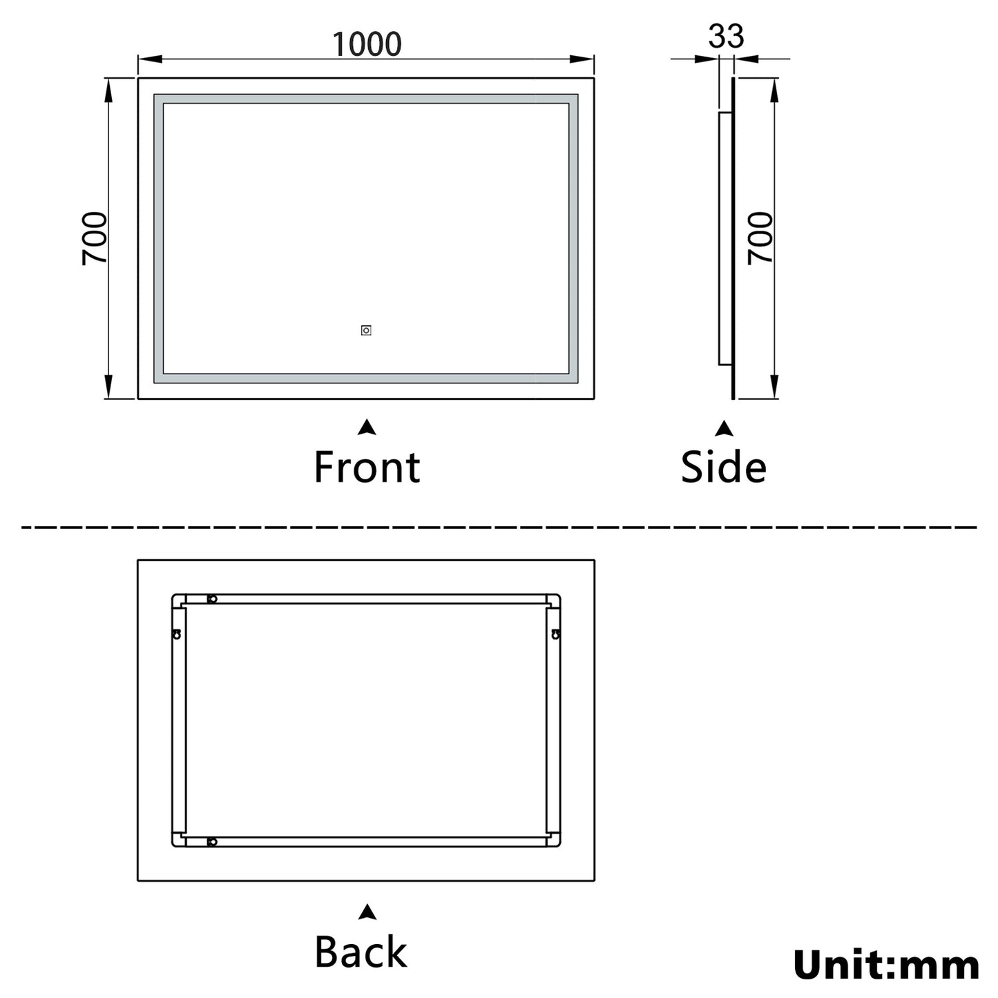 Aidal--Bathroom LED Mirror with Anti-fog, Heating pad, Dimmable illuminated, Rectangular, IP44 Waterproof, Explosion-proof