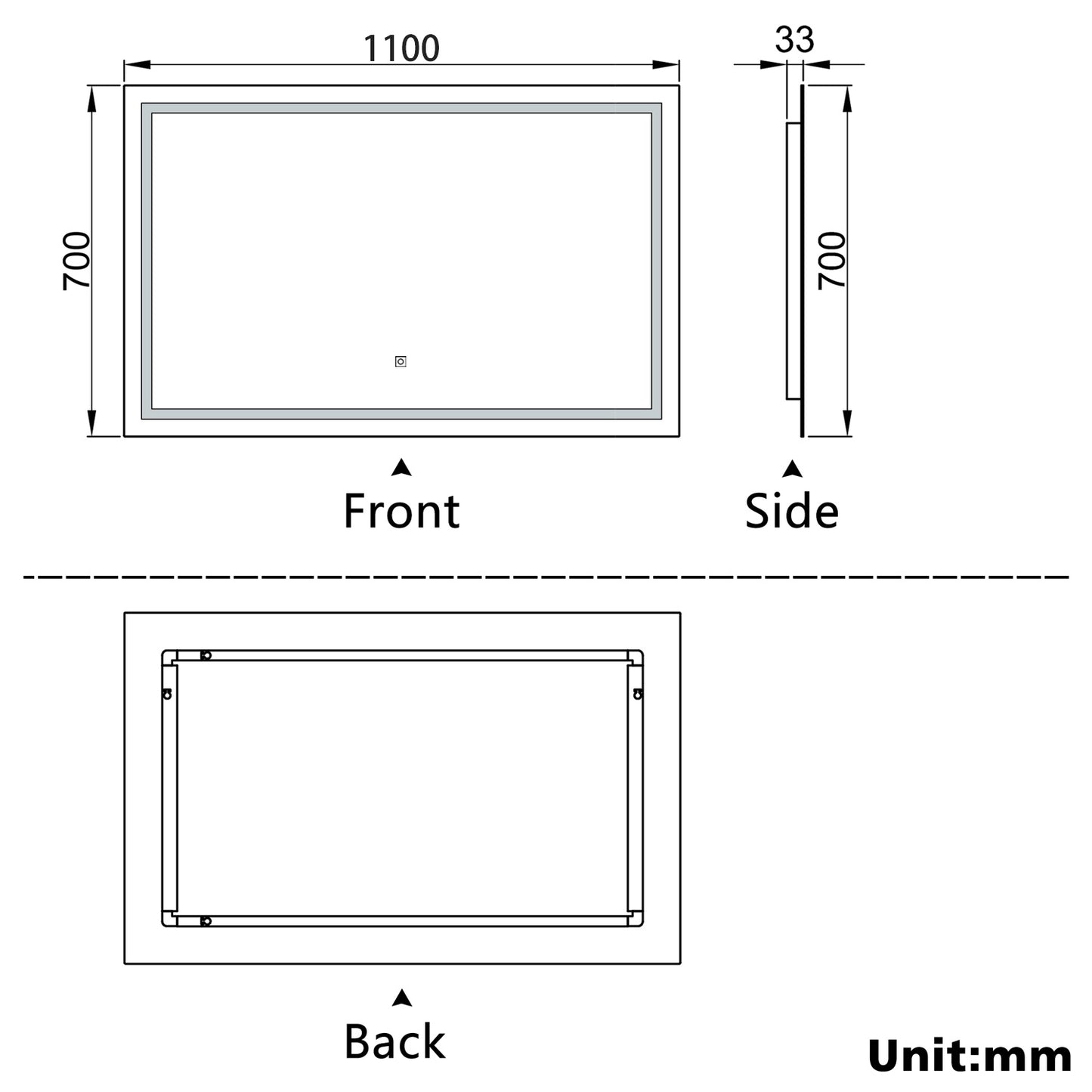 Aidal--Bathroom LED Mirror with Anti-fog, Heating pad, Dimmable illuminated, Rectangular, IP44 Waterproof, Explosion-proof