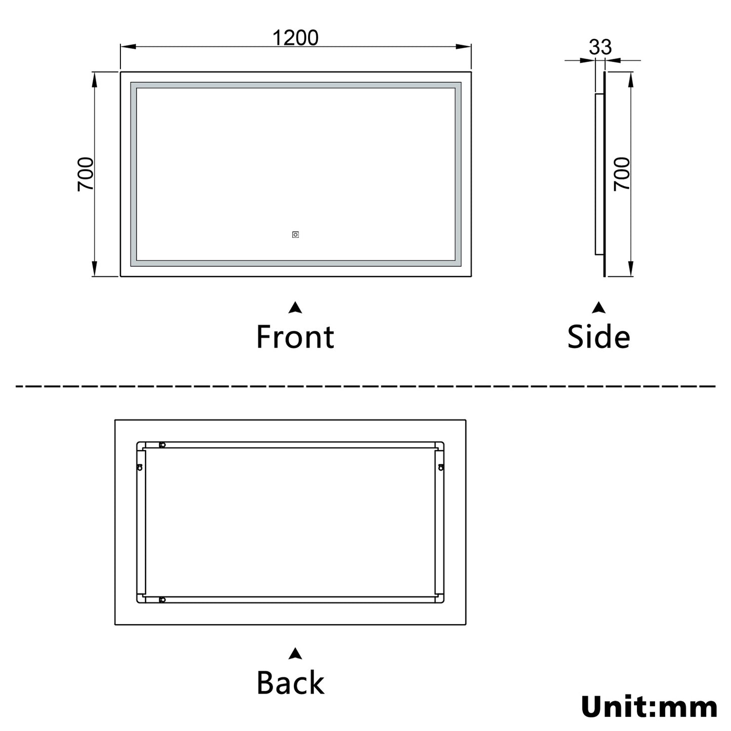 Aidal--Bathroom LED Mirror with Anti-fog, Heating pad, Dimmable illuminated, Rectangular, IP44 Waterproof, Explosion-proof