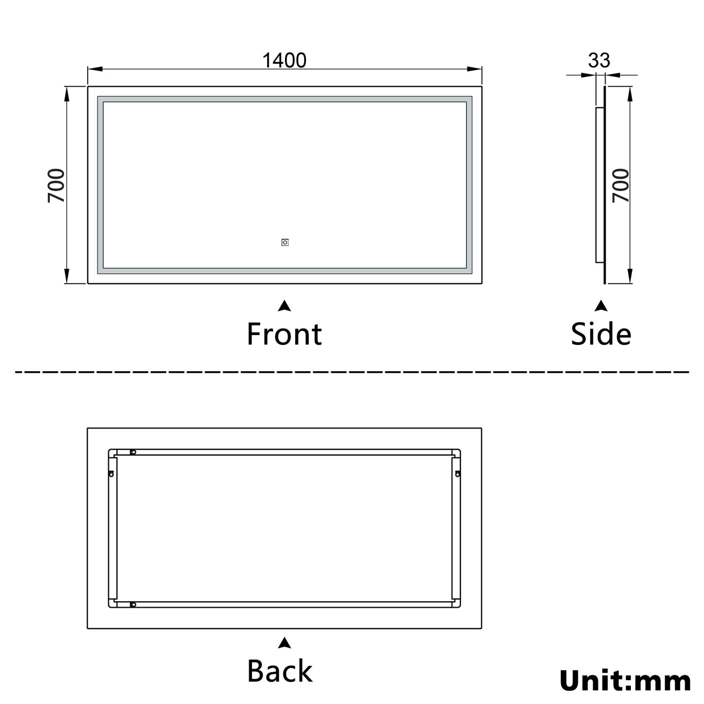 Aidal--Bathroom LED Mirror with Anti-fog, Heating pad, Dimmable illuminated, Rectangular, IP44 Waterproof, Explosion-proof