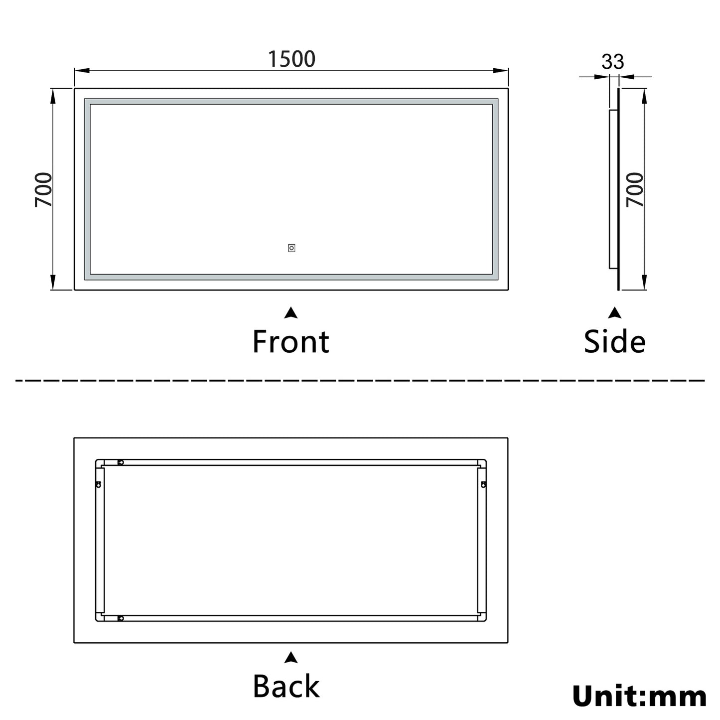 Aidal--Bathroom LED Mirror with Anti-fog, Heating pad, Dimmable illuminated, Rectangular, IP44 Waterproof, Explosion-proof