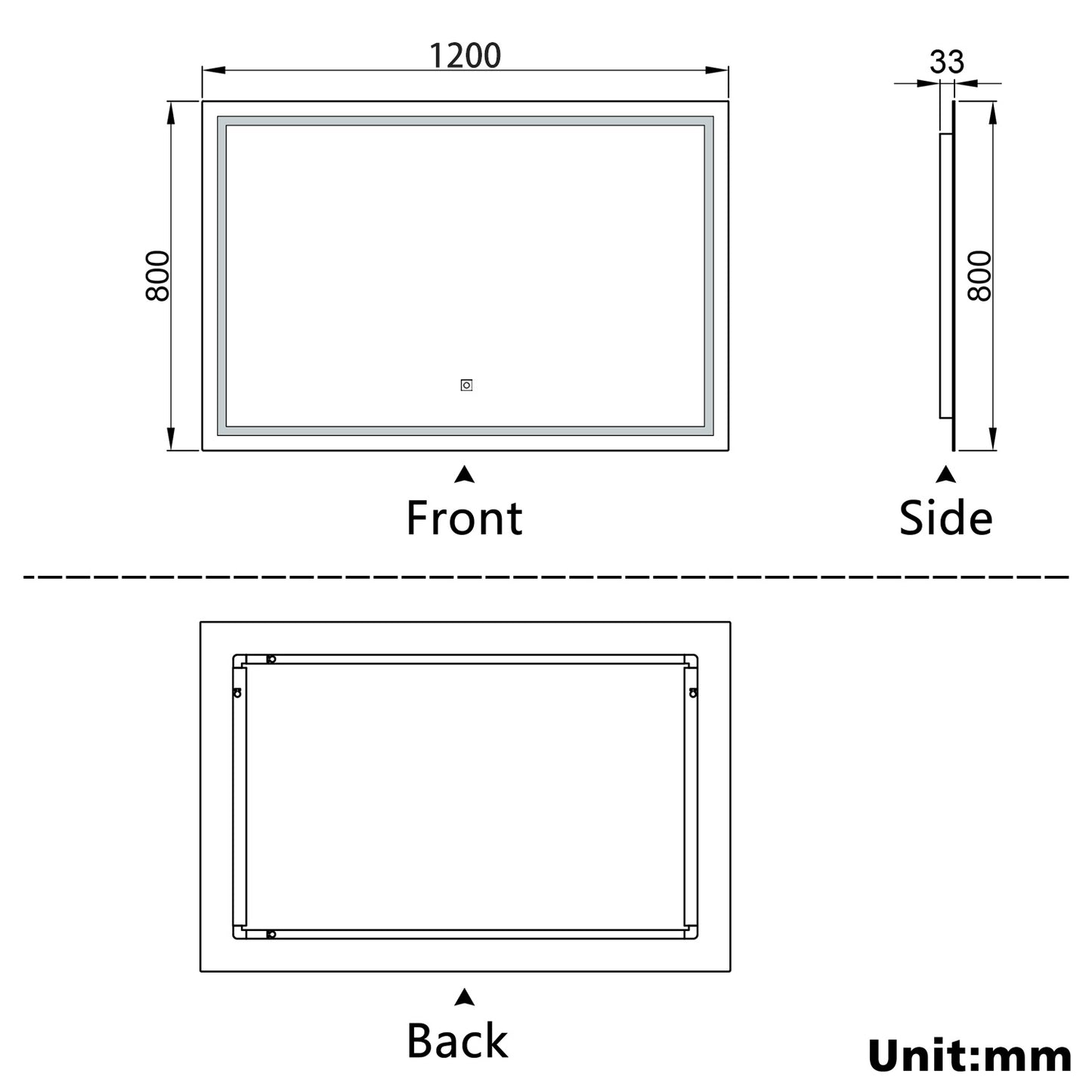 Aidal--Bathroom LED Mirror with Anti-fog, Heating pad, Dimmable illuminated, Rectangular, IP44 Waterproof, Explosion-proof