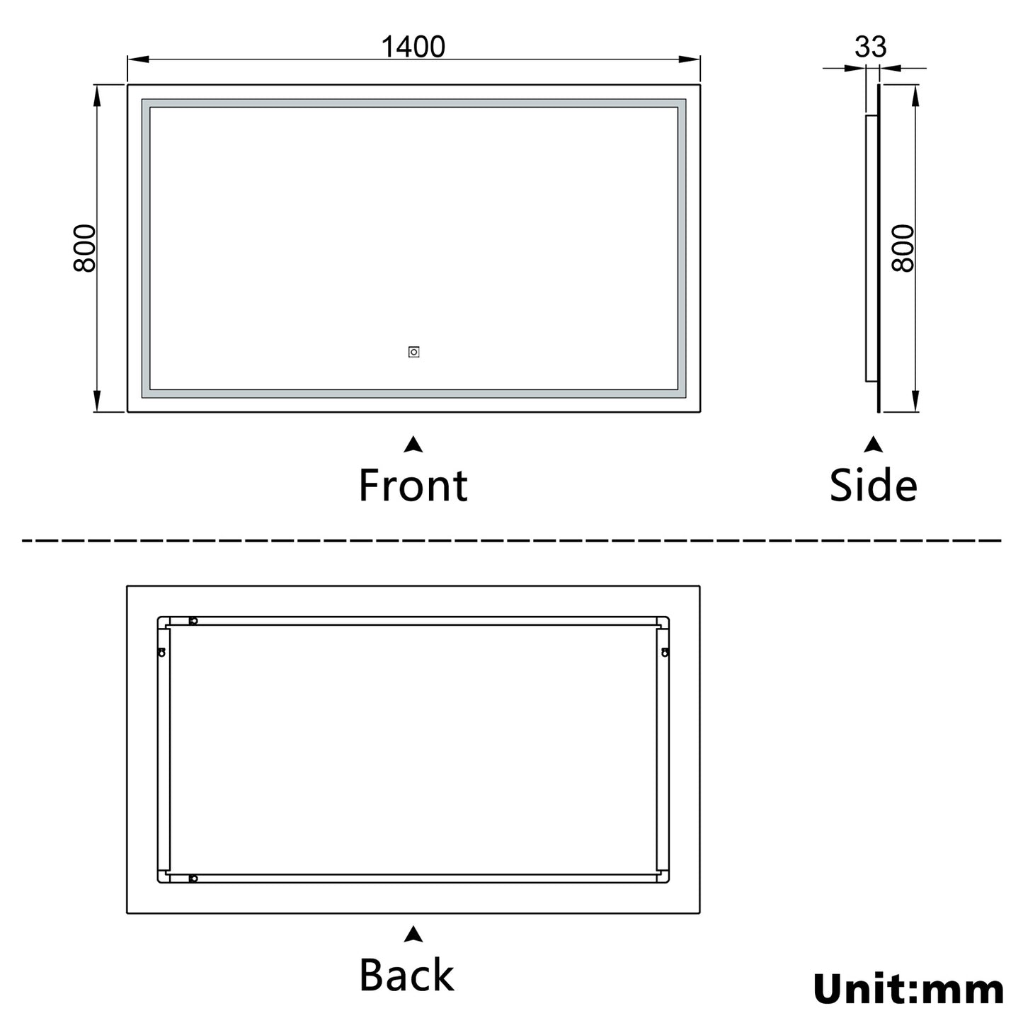 Aidal--Bathroom LED Mirror with Anti-fog, Heating pad, Dimmable illuminated, Rectangular, IP44 Waterproof, Explosion-proof