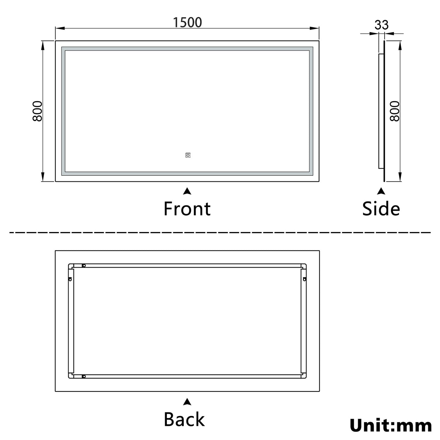 Aidal--Bathroom LED Mirror with Anti-fog, Heating pad, Dimmable illuminated, Rectangular, IP44 Waterproof, Explosion-proof