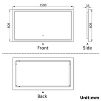Aidal--Bathroom LED Mirror with Anti-fog, Heating pad, Dimmable illuminated, Rectangular, IP44 Waterproof, Explosion-proof