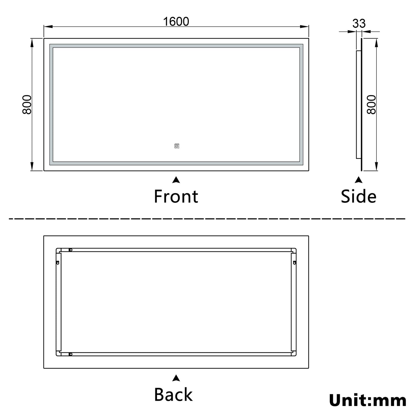 Aidal--Bathroom LED Mirror with Anti-fog, Heating pad, Dimmable illuminated, Rectangular, IP44 Waterproof, Explosion-proof