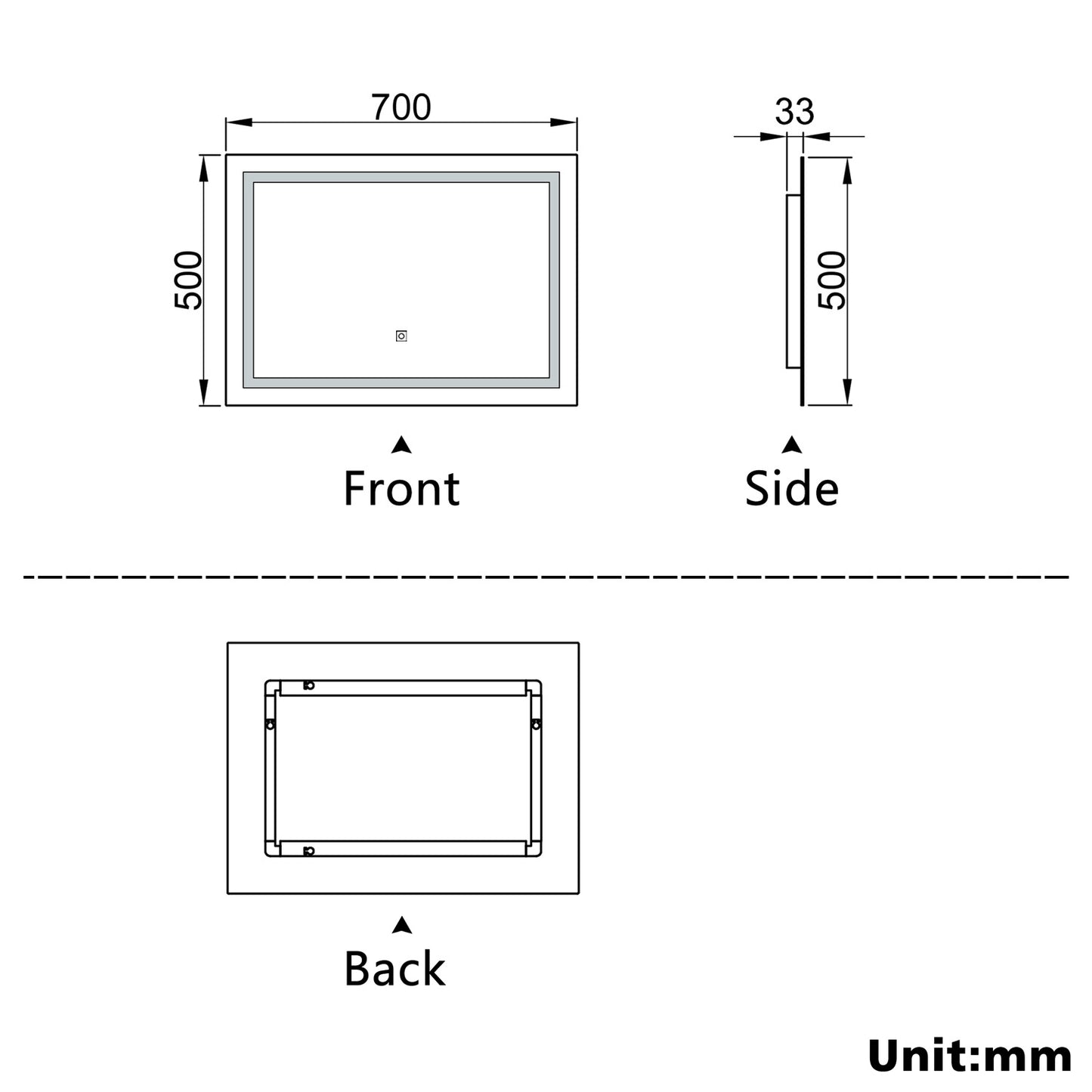 Aidal--Bathroom LED Mirror with Anti-fog, Heating pad, Dimmable illuminated, Rectangular, IP44 Waterproof, Explosion-proof