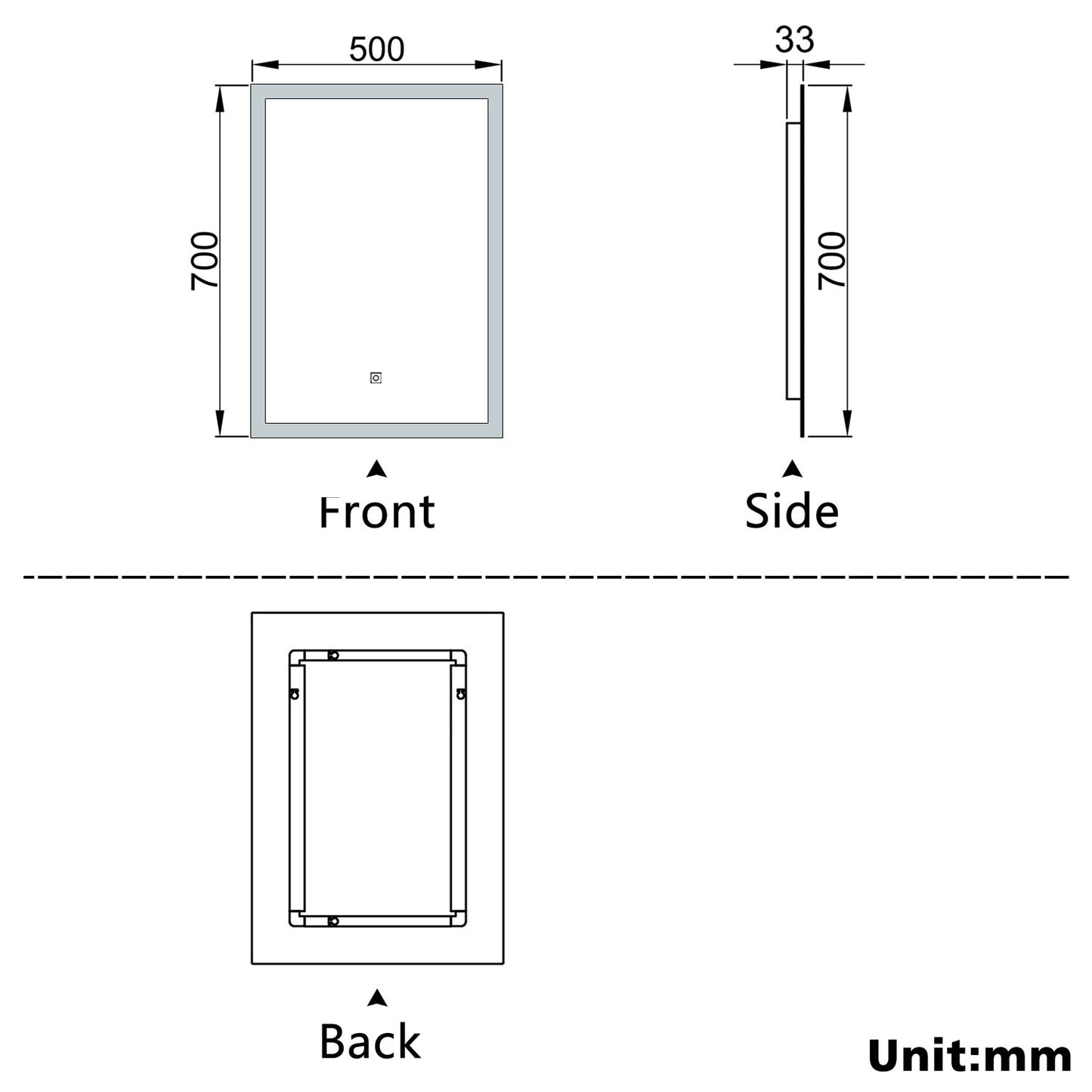 Aidal--Bathroom Mirror with Dimmable LED, Anti-fog, illuminated, Rectangular, IP44 Waterproof Dustproof, Explosion-proof, Wall mounted