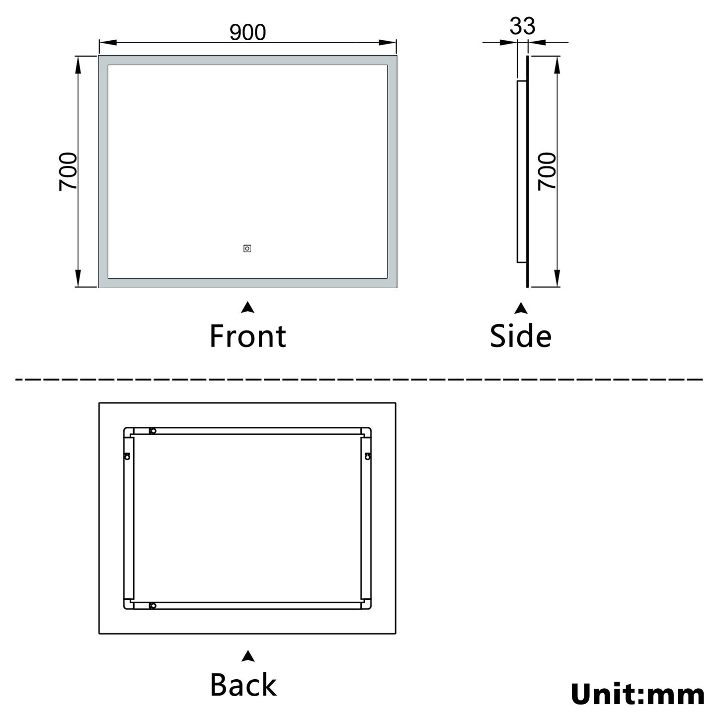 Aidal--Bathroom Mirror with Dimmable LED, Anti-fog, illuminated, Rectangular, IP44 Waterproof Dustproof, Explosion-proof, Wall mounted