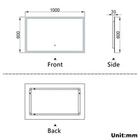 Aidal--Bathroom Mirror with Dimmable LED, Anti-fog, illuminated, Rectangular, IP44 Waterproof Dustproof, Explosion-proof, Wall mounted