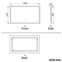 Aidal--Bathroom Mirror with Dimmable LED, Anti-fog, illuminated, Rectangular, IP44 Waterproof Dustproof, Explosion-proof, Wall mounted