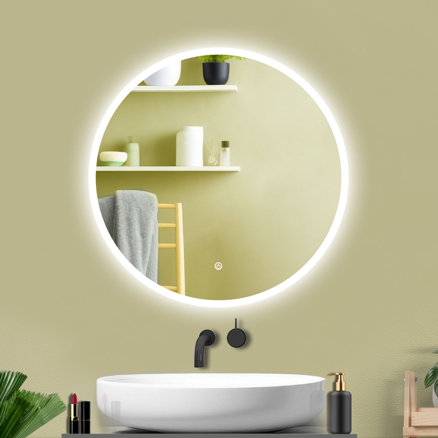 Aidal--Bathroom Mirror with Dimmable LED, Anti-fog, Round, IP44 Waterproof Dustproof, Explosion-proof, Wall mounted