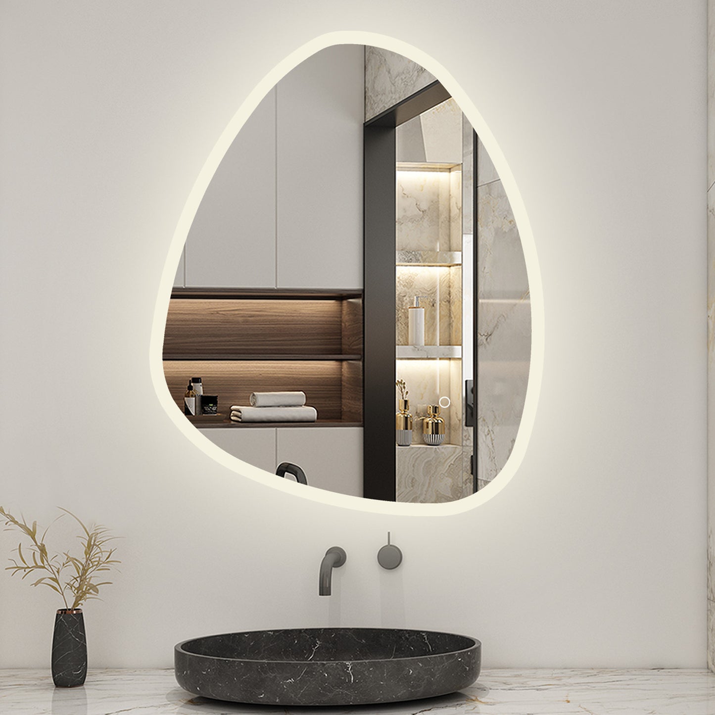 Pebble LED Bathroom Mirror with Lights Dimmable Anti-fog