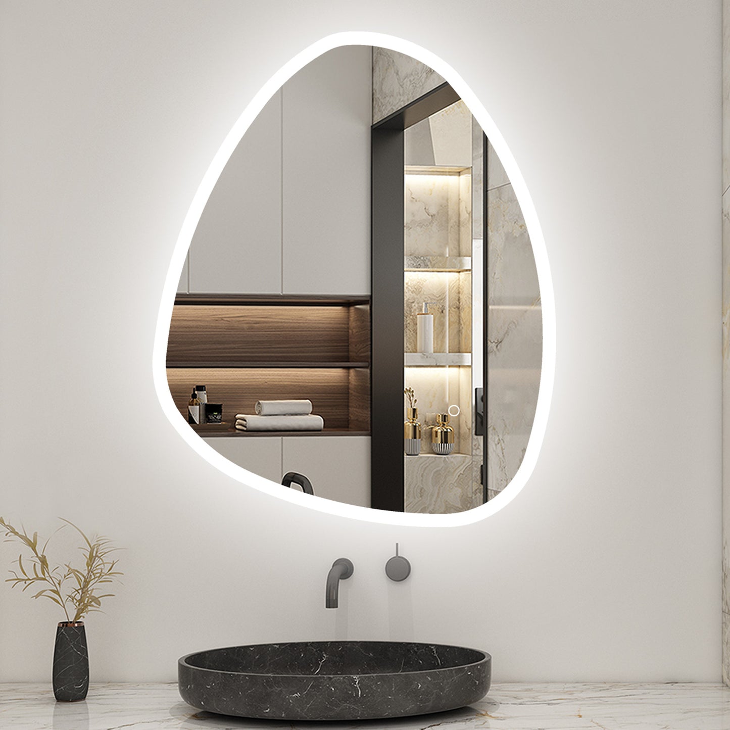Pebble LED Bathroom Mirror with Lights Dimmable Anti-fog