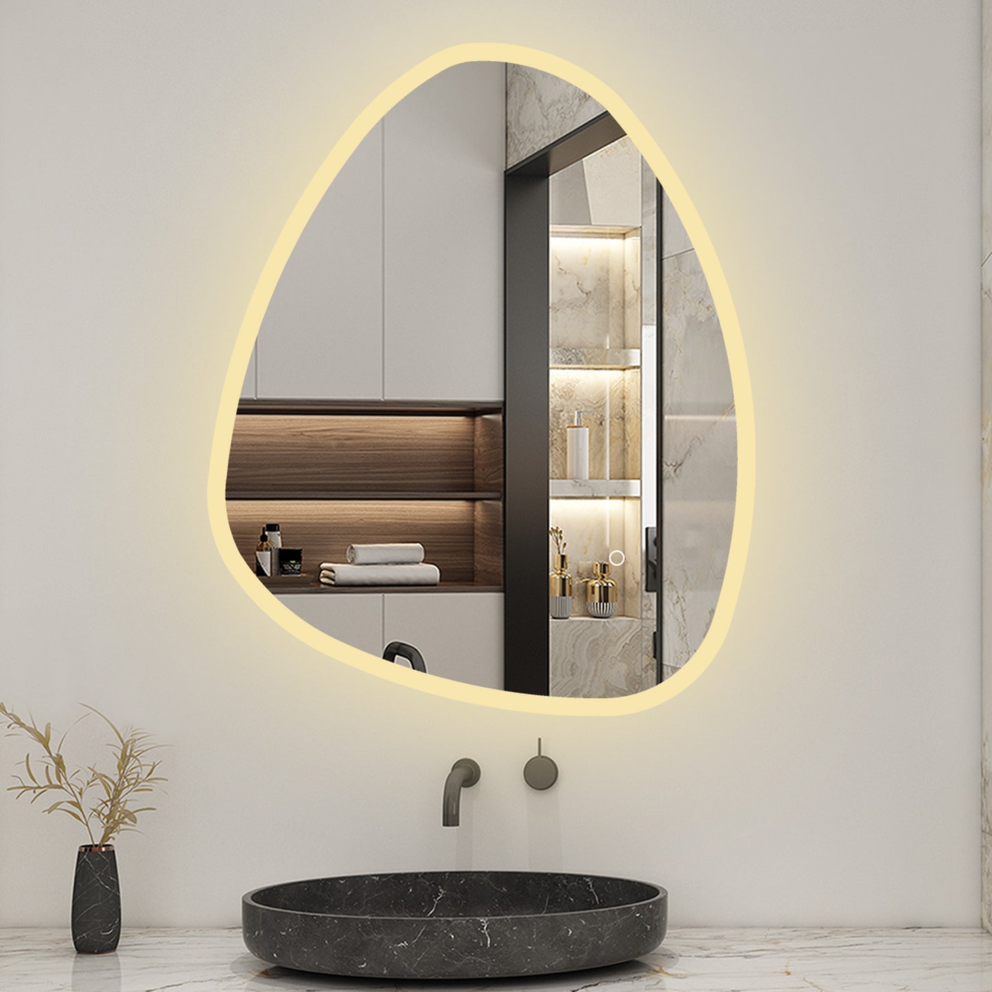 Pebble LED Bathroom Mirror with Lights Dimmable Anti-fog