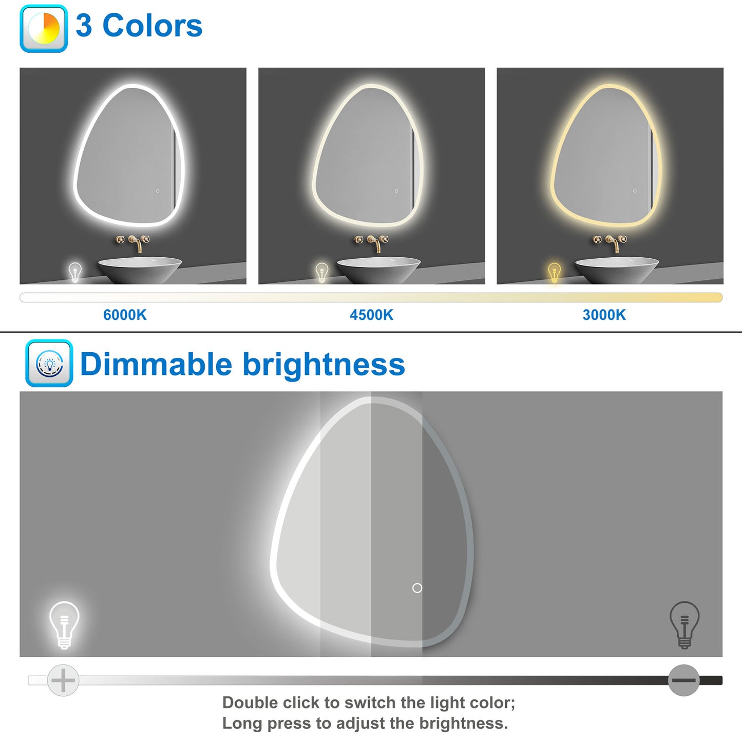 Pebble LED Bathroom Mirror with Lights Dimmable Anti-fog