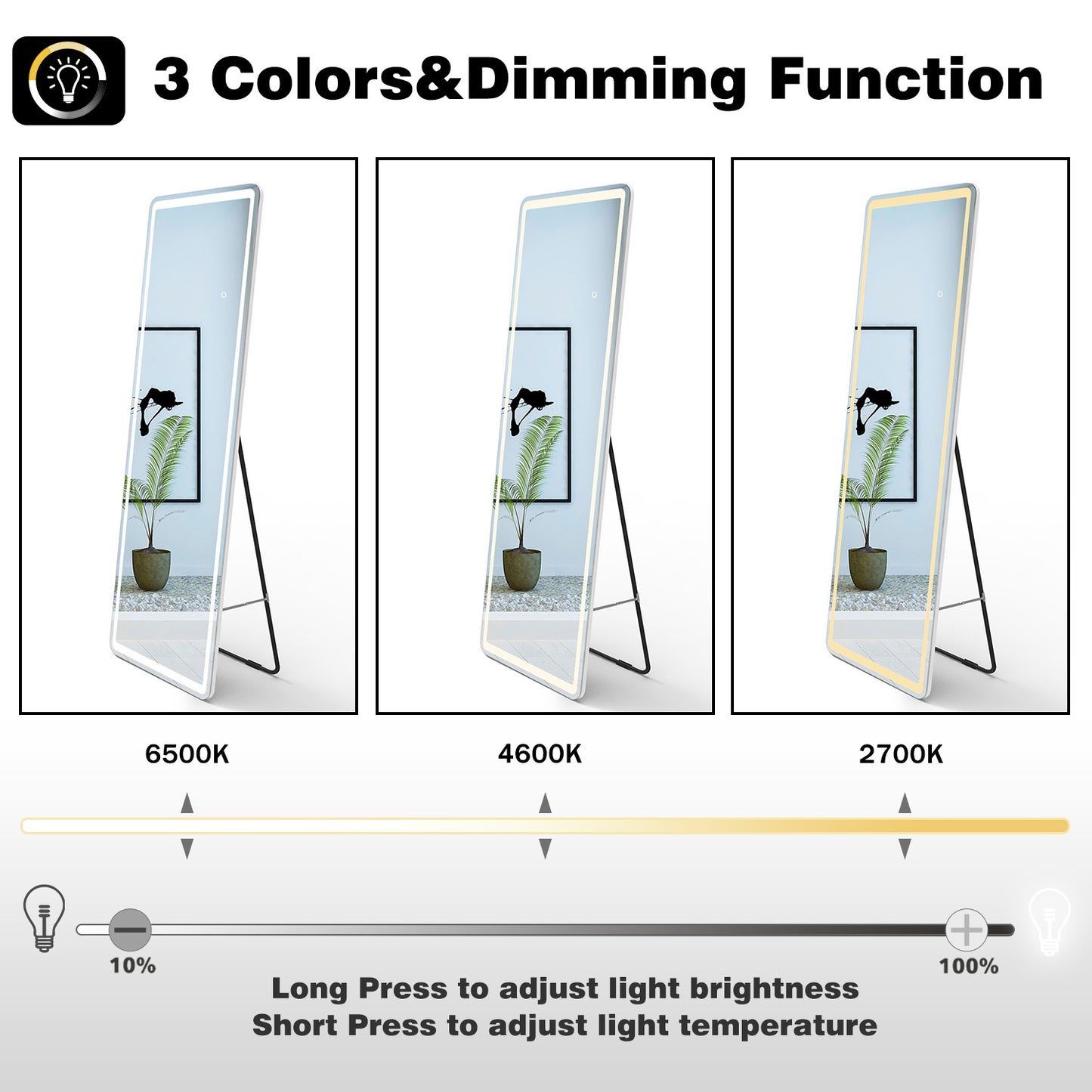Aidal--Bathroom Full Mirror with 3 Colors LED,Memory function, Explosion-proof, full-length mirror