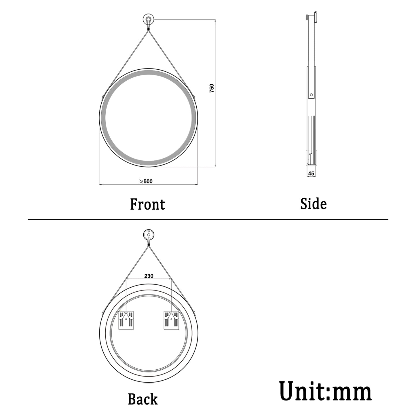 Aidal--Bathroom Mirror Belt design with 3 Colors Dimmable LED, Anti-fog, Waterproof, Explosion-proof, Wall mounted