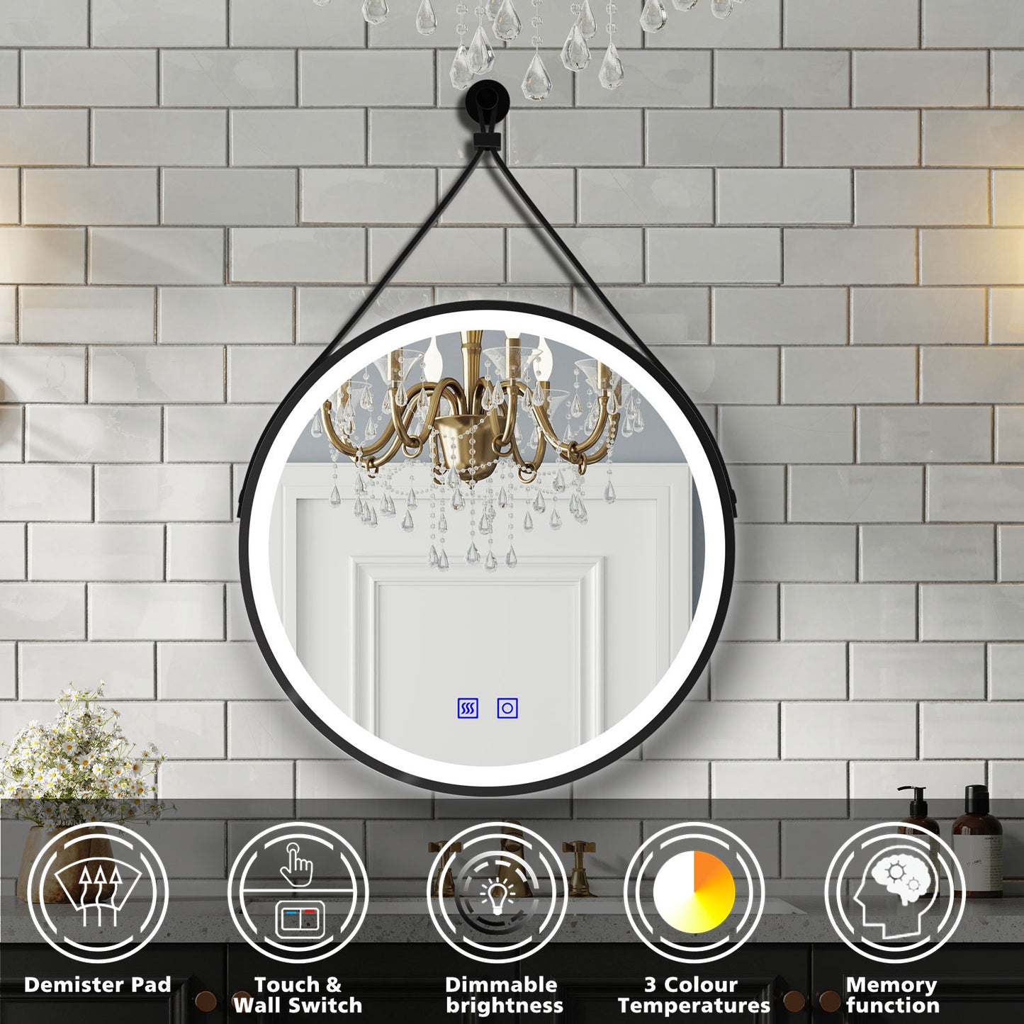 Aidal--Bathroom Mirror Belt design with 3 Colors Dimmable LED, Anti-fog, Waterproof, Explosion-proof, Wall mounted