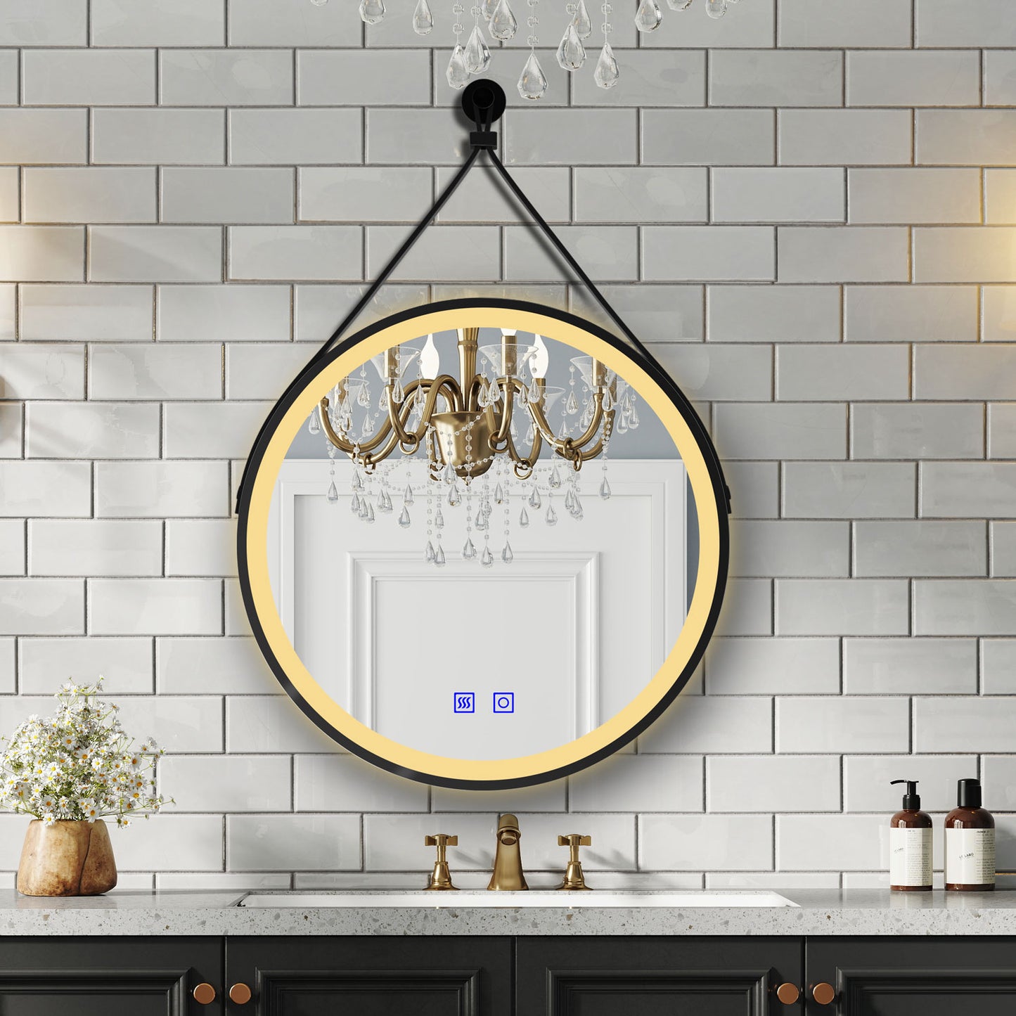 Aidal--Bathroom Mirror Belt design with 3 Colors Dimmable LED, Anti-fog, Waterproof, Explosion-proof, Wall mounted