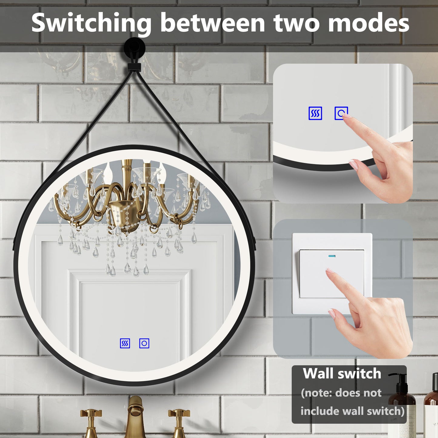 Aidal--Bathroom Mirror Belt design with 3 Colors Dimmable LED, Anti-fog, Waterproof, Explosion-proof, Wall mounted