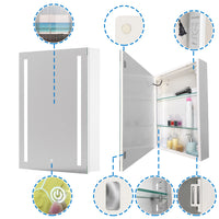 Bathroom Mirror Cabinet LED Illuminated with Demister Pad Touch Sensor Shaver Socket adjustable 3 colour-Storage Mirror Cabinet