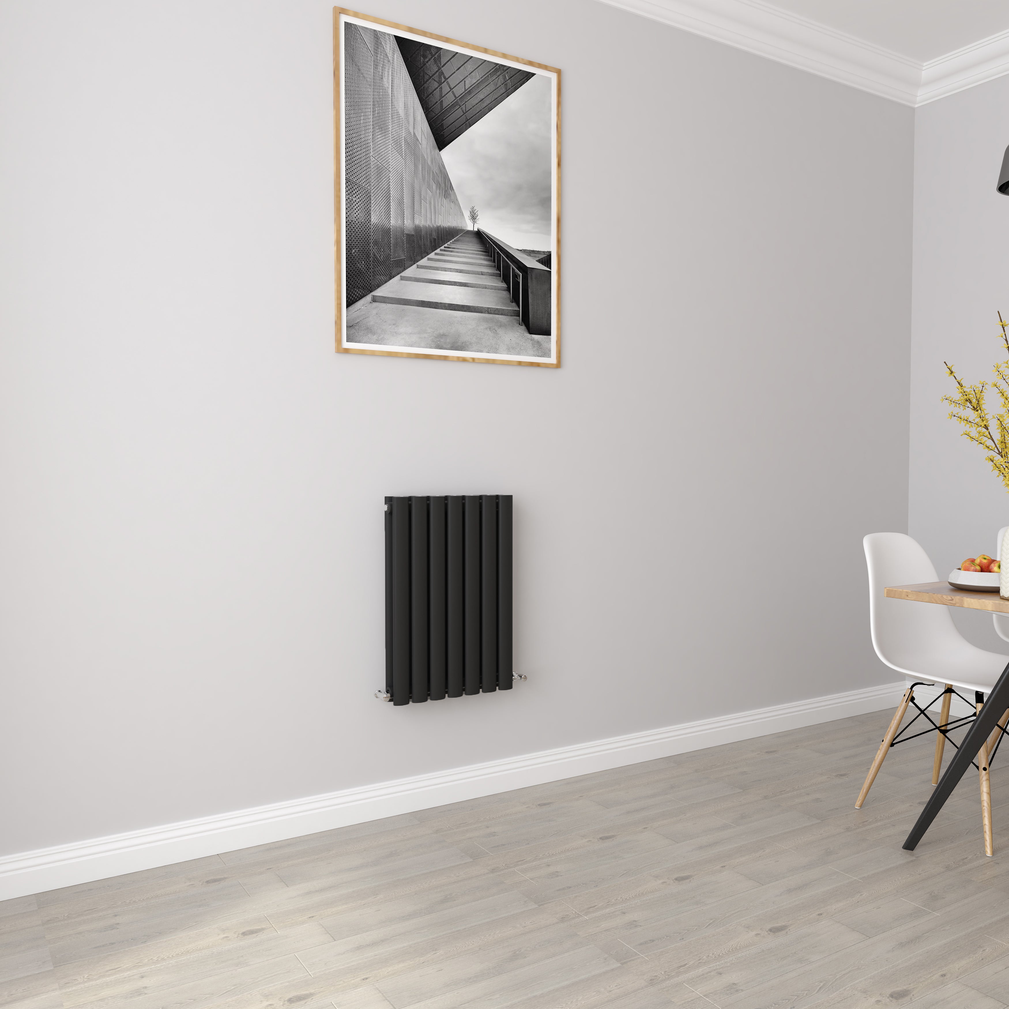 Aidal- Designer Horizontal 600x413mm Double Black Oval Column Radiator